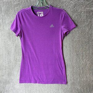 ADIDAS Shirt Womens Small Purple Ultimate Tee Trefoil 3 Stripe Active Sport Top